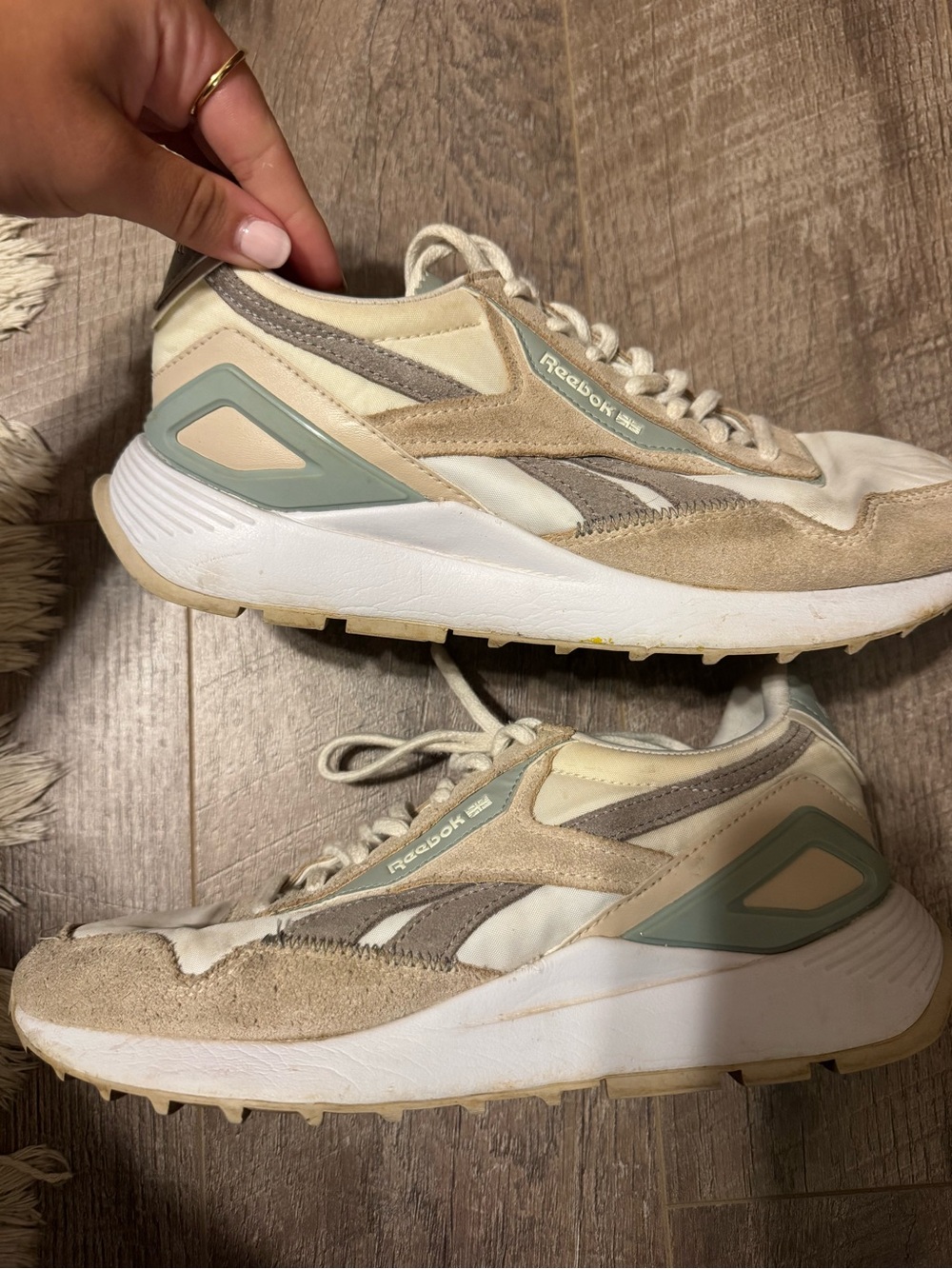 Reebok Beige Cream and Sage Retro Runner Sneakers